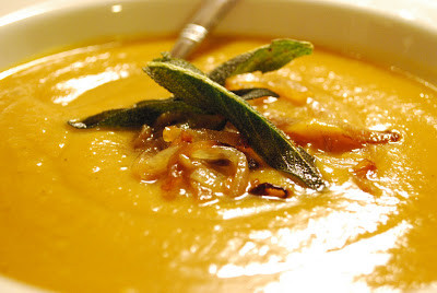 Roasted Butternut Squash Soup with Caramelized Onions & Sage